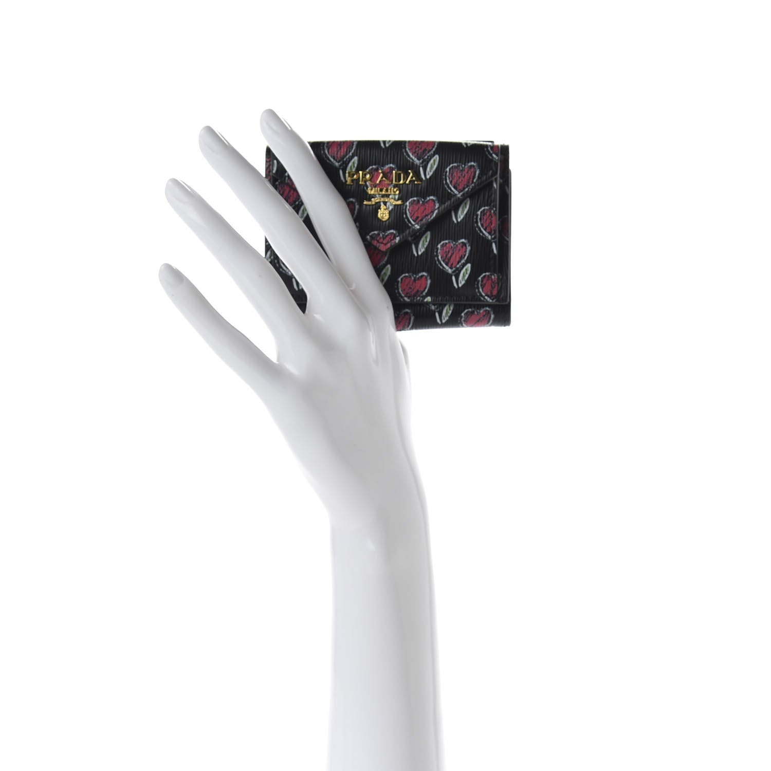Prada Vitello Move Love Print Envelope Tri-Fold Wallet Black 2 of 7