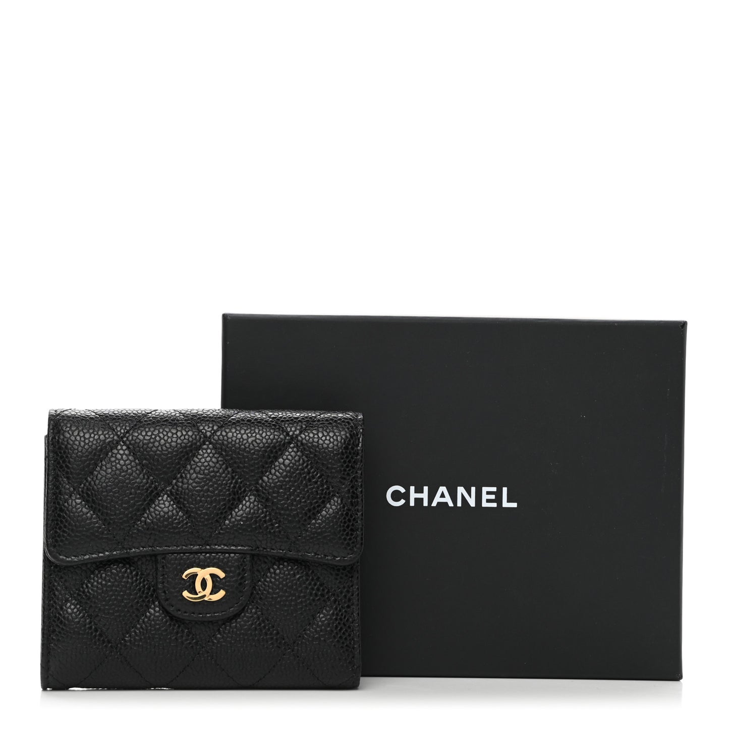 Caviar Quilted Compact Flap Wallet Black