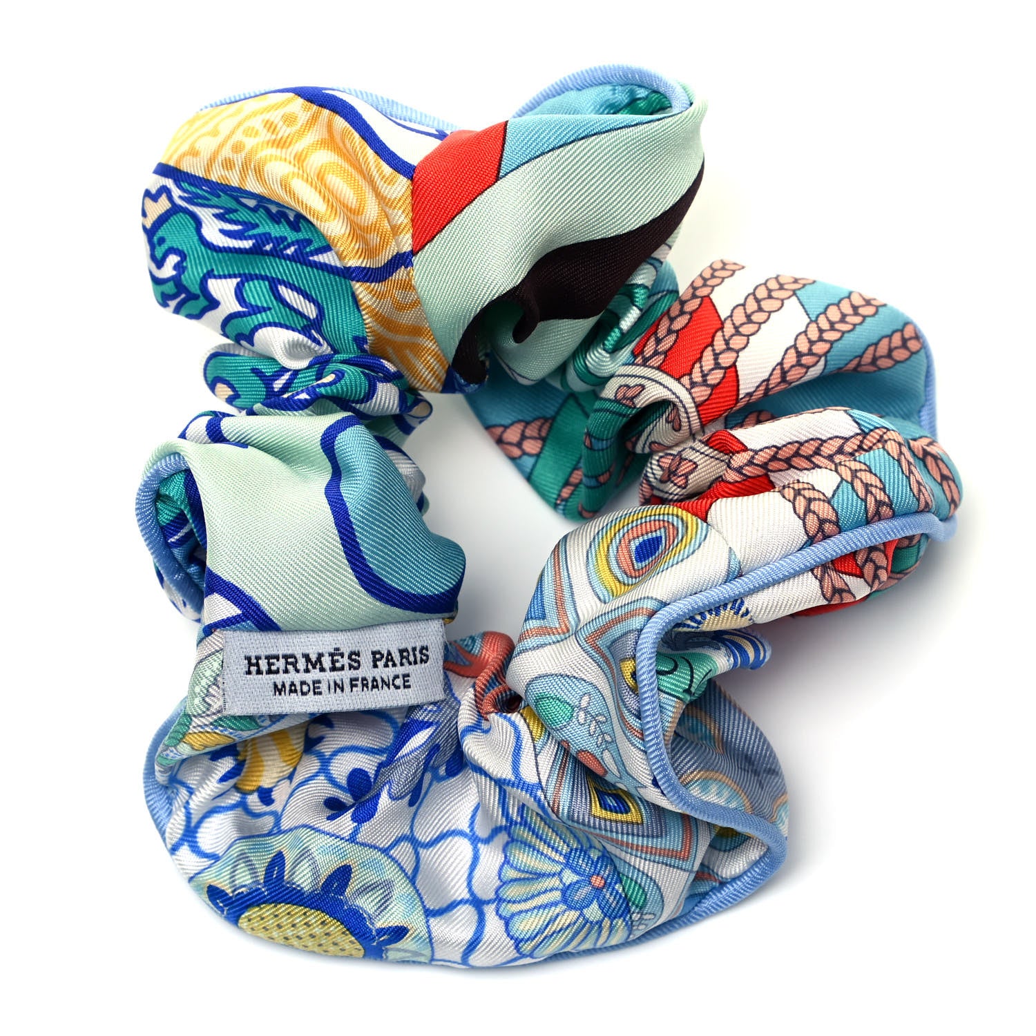 Hermes Silk Patchwork Claudia Scrunchie Pale Blue 2 of 3