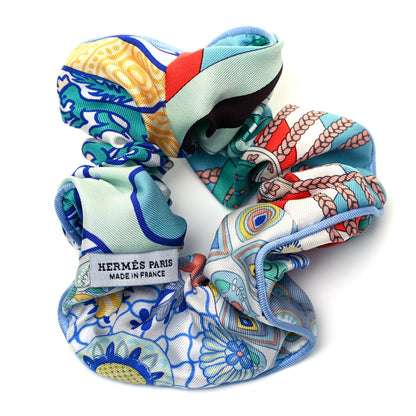 Hermes Silk Patchwork Claudia Scrunchie Pale Blue 2 of 3
