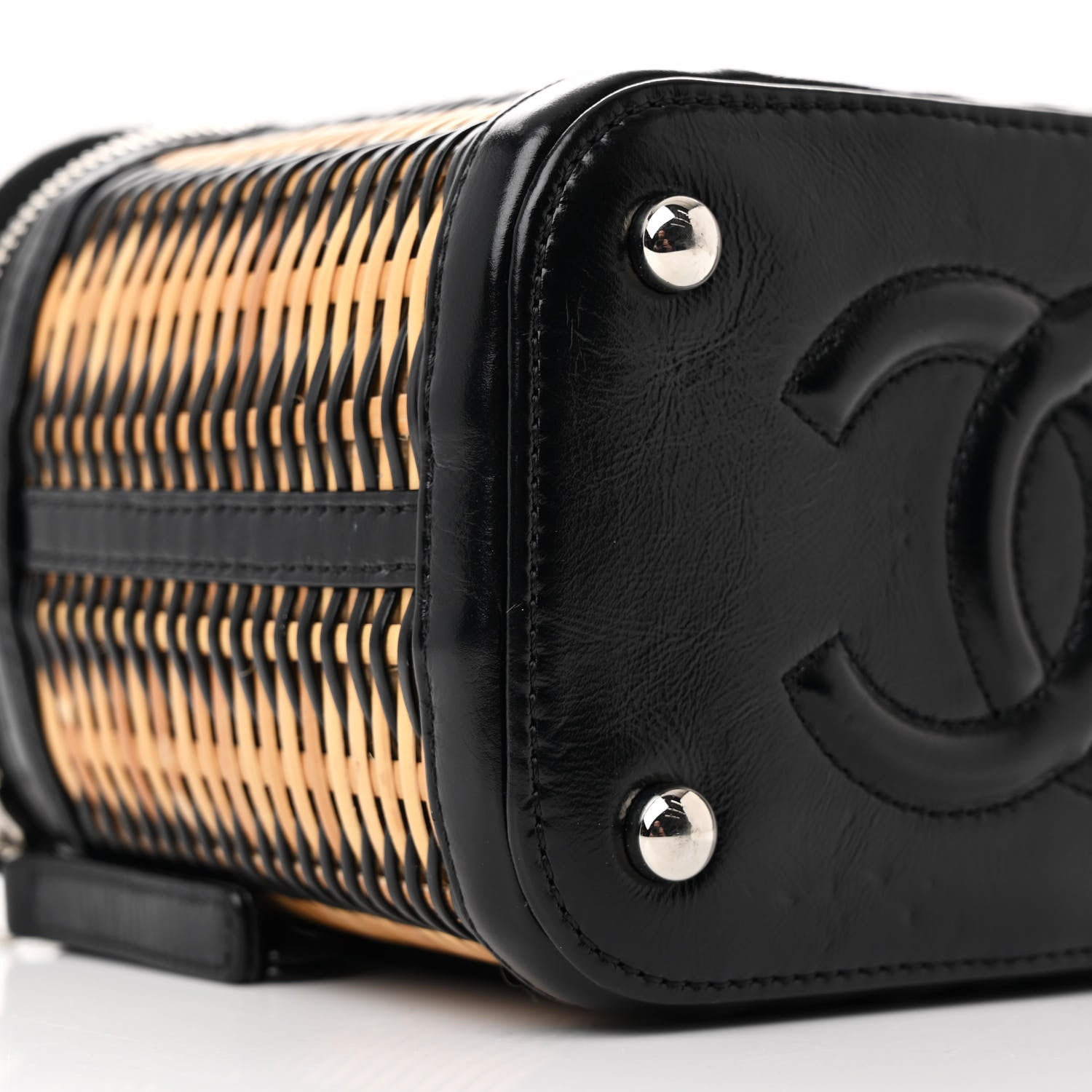 Chanel Calfskin Raffia Small Vanity Case Bag Black Beige 9 of 11