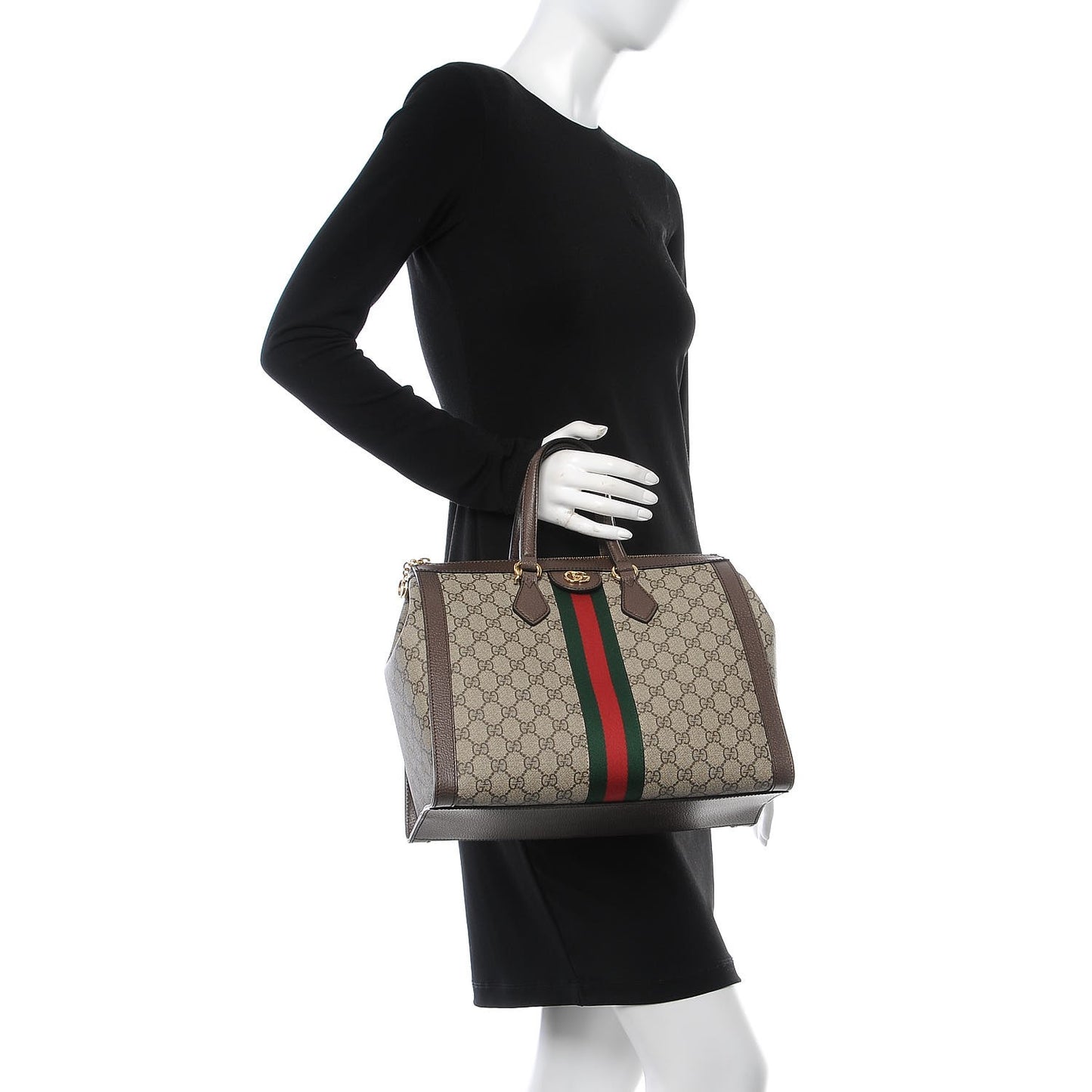 GG Supreme Monogram Web Medium Ophidia Tote Bag Brown