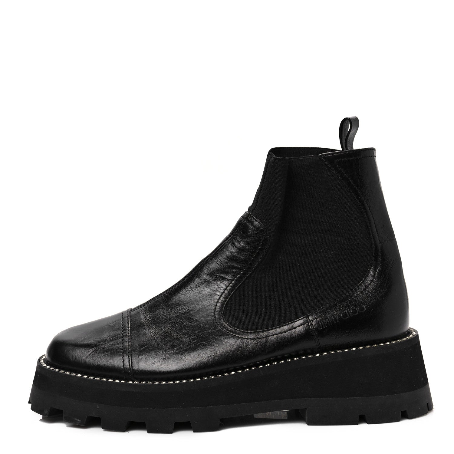 Jimmy Choo Vintage Calfskin Crystal Clayton Flat Boots 39.5 Black 1 of 7