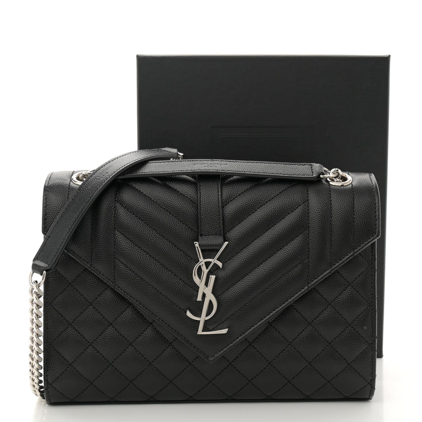 Grain De Poudre Textured Mixed Matelasse Triquilt Medium Monogram Satchel Black