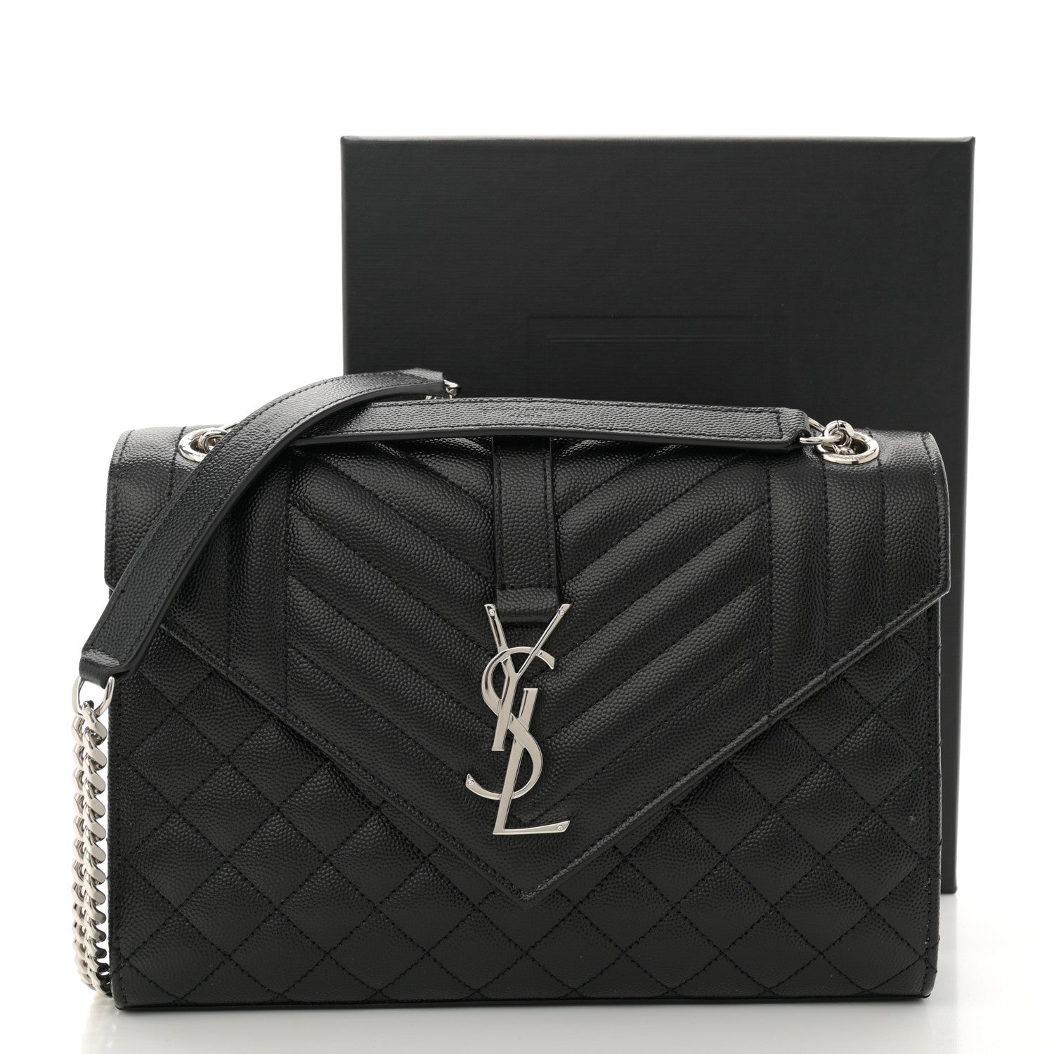 Saint Laurent Grain De Poudre Textured Mixed Matelasse Triquilt Medium Monogram Satchel Black 12 of 12