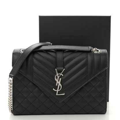 Saint Laurent Grain De Poudre Textured Mixed Matelasse Triquilt Medium Monogram Satchel Black 12 of 12