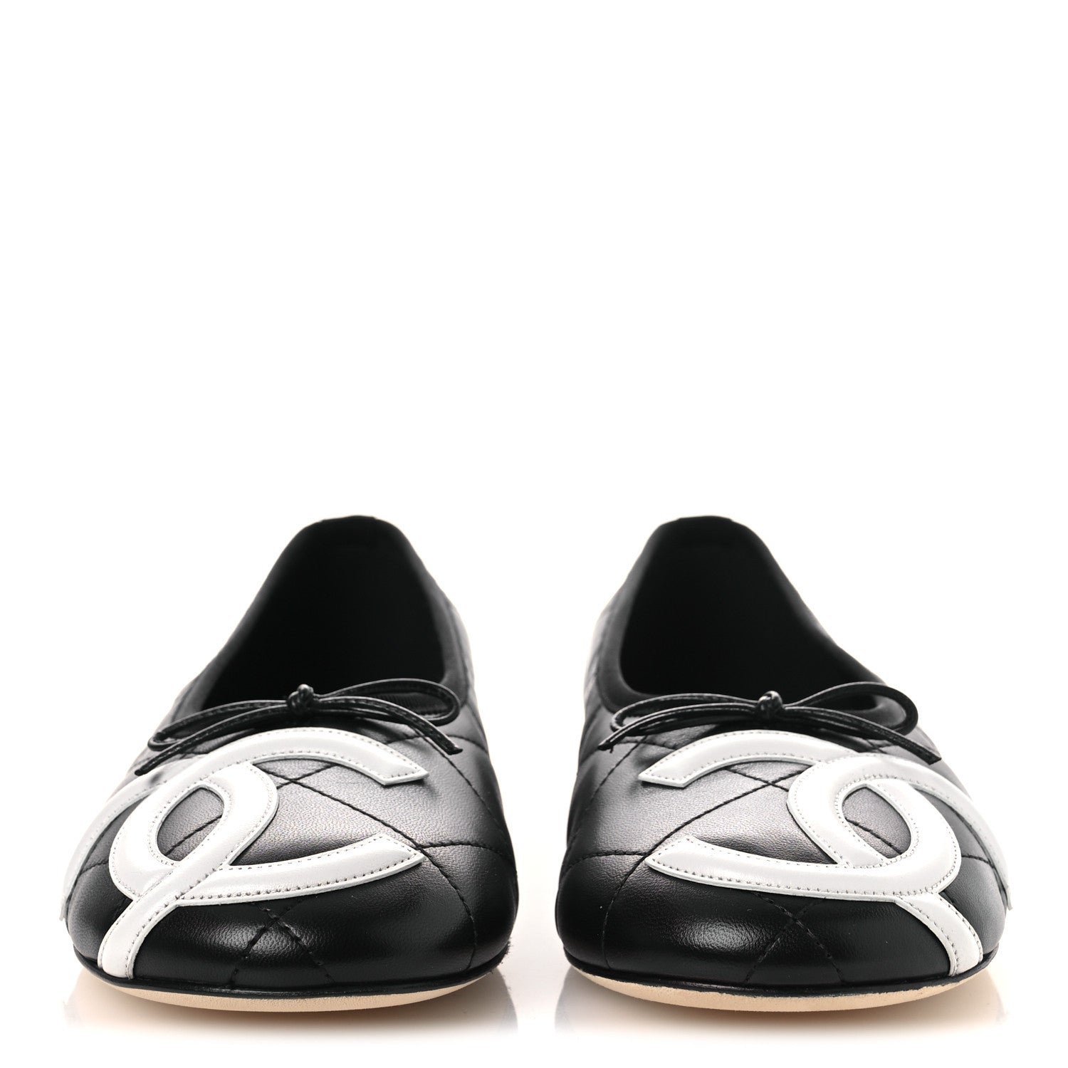 Chanel Lambskin Quilted CC Cambon Ballet Flats 41 Black White 3 of 11