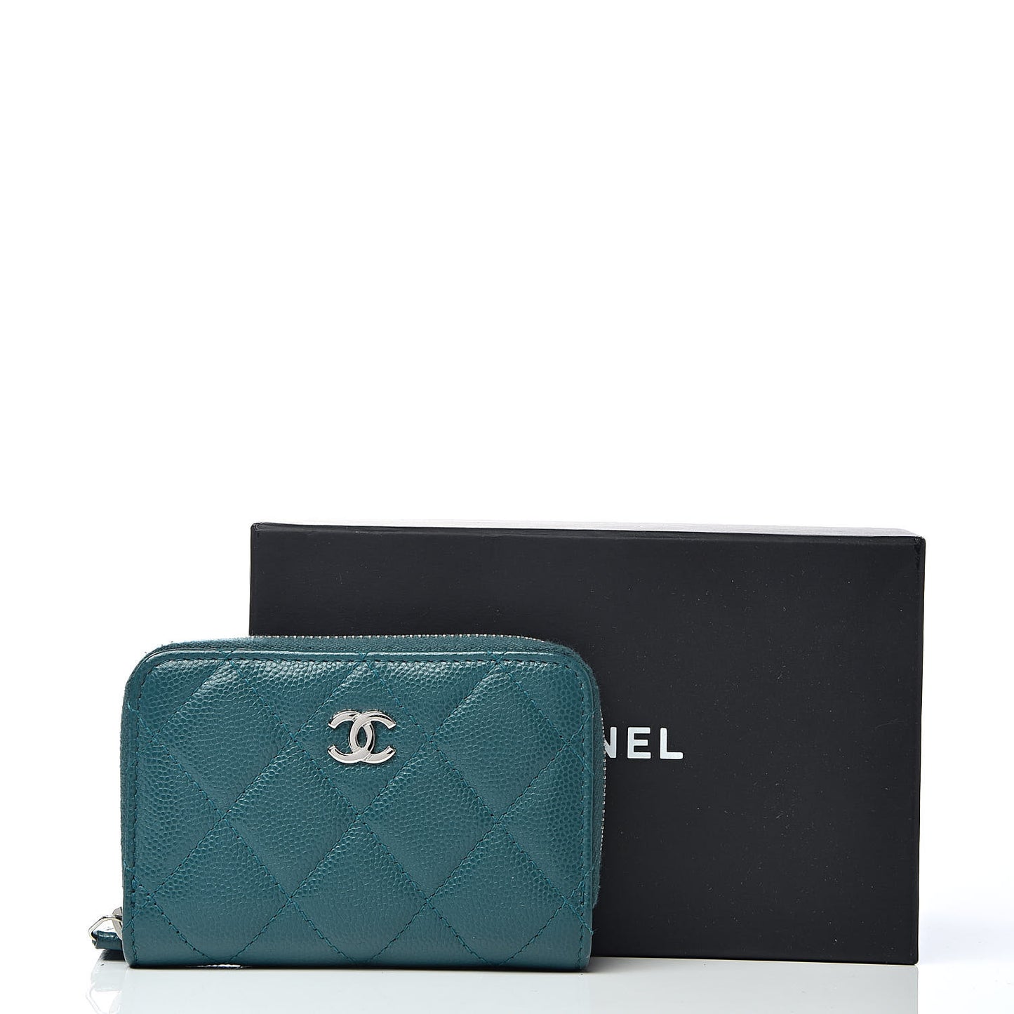 Caviar Quilted Zip Coin Purse Dark Turquoise