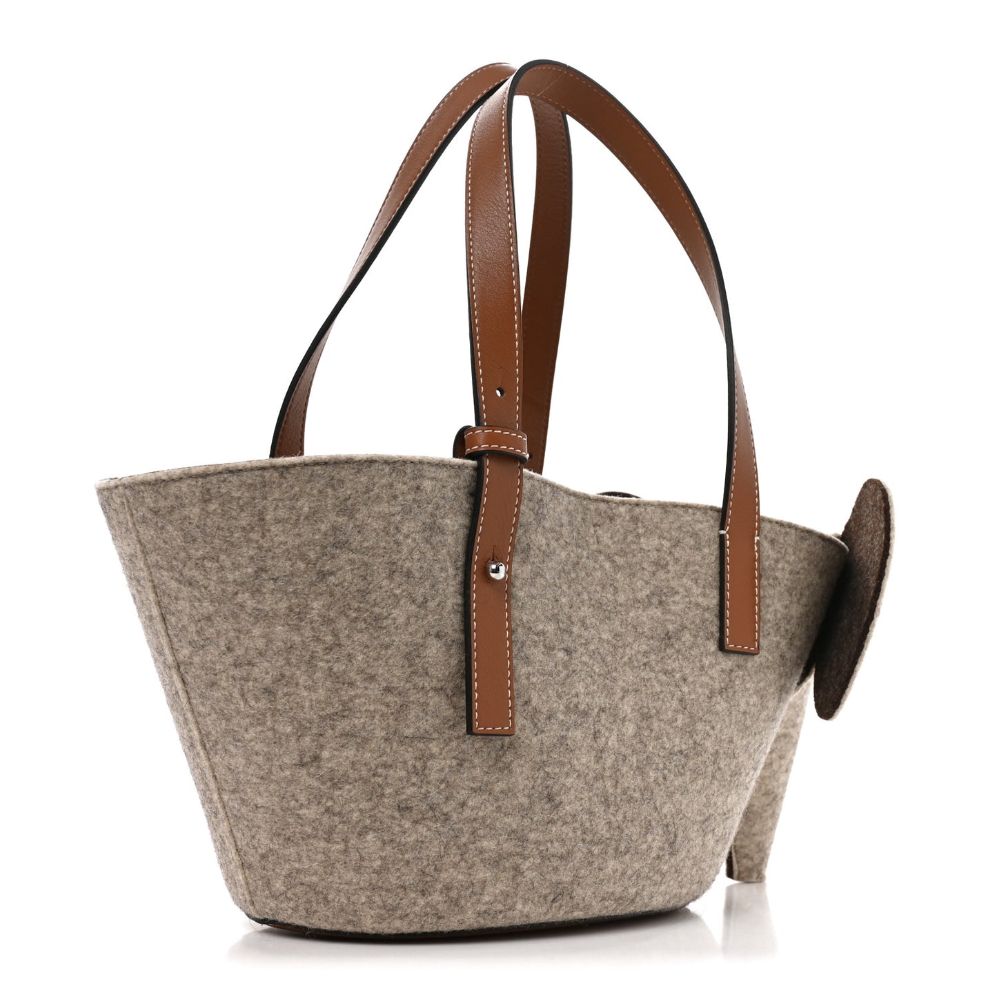 Felt Calfskin Elephant Basket Tote Beige Brown