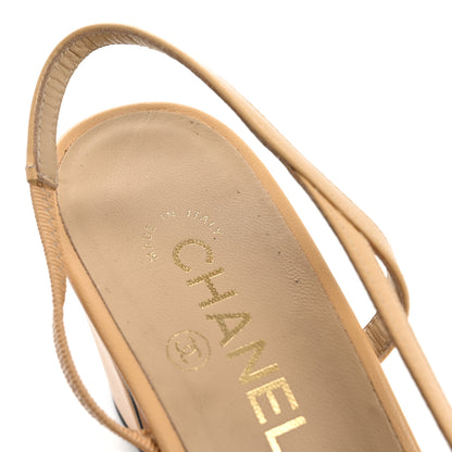 Chanel Goatskin Grosgrain Cap Toe CC Slingback Pumps 40.5 Beige Black 9 of 14