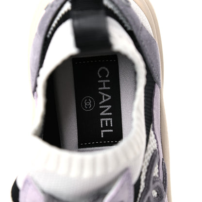 Chanel Mesh Suede Fabric Womens CC Sneakers 36 White Black Purple Dark Purple 6 of 8