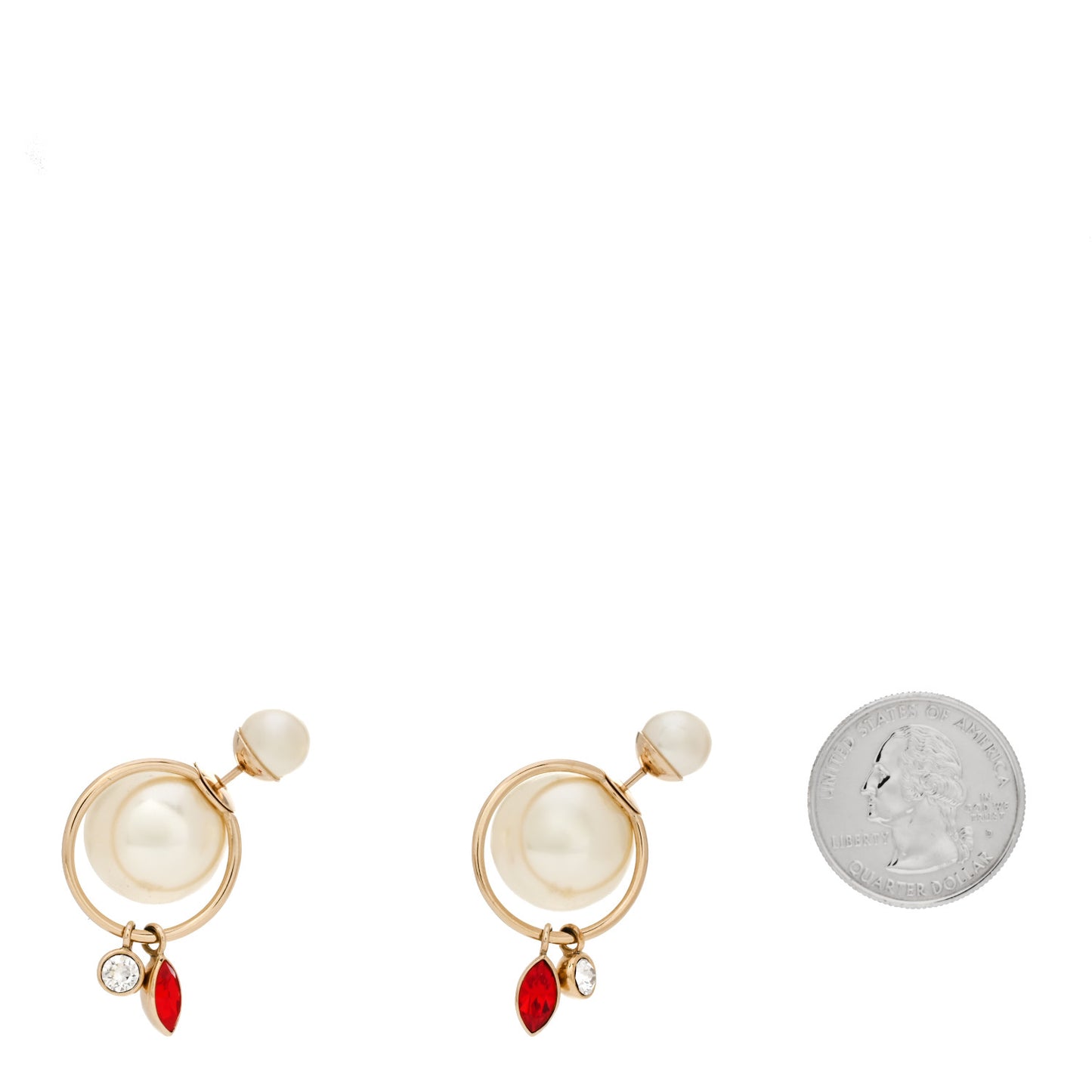 Pearl Crystal Mise En Dior Tribal Dangle Earrings Gold Red