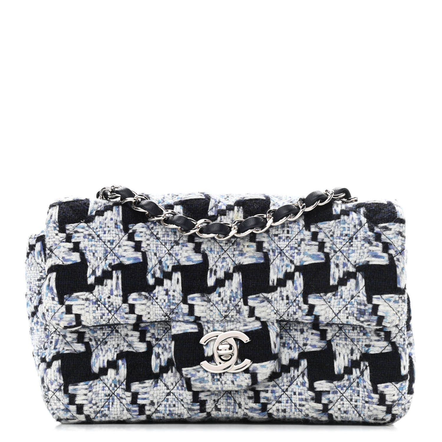 Chanel Tweed Quilted Mini Rectangular Flap Black White Light Blue 1 of 11