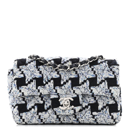 Chanel Tweed Quilted Mini Rectangular Flap Black White Light Blue 1 of 11