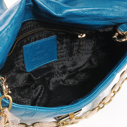 Lanvin Crinkled Calfskin Quilted Popla Clutch Blue 5 of 6