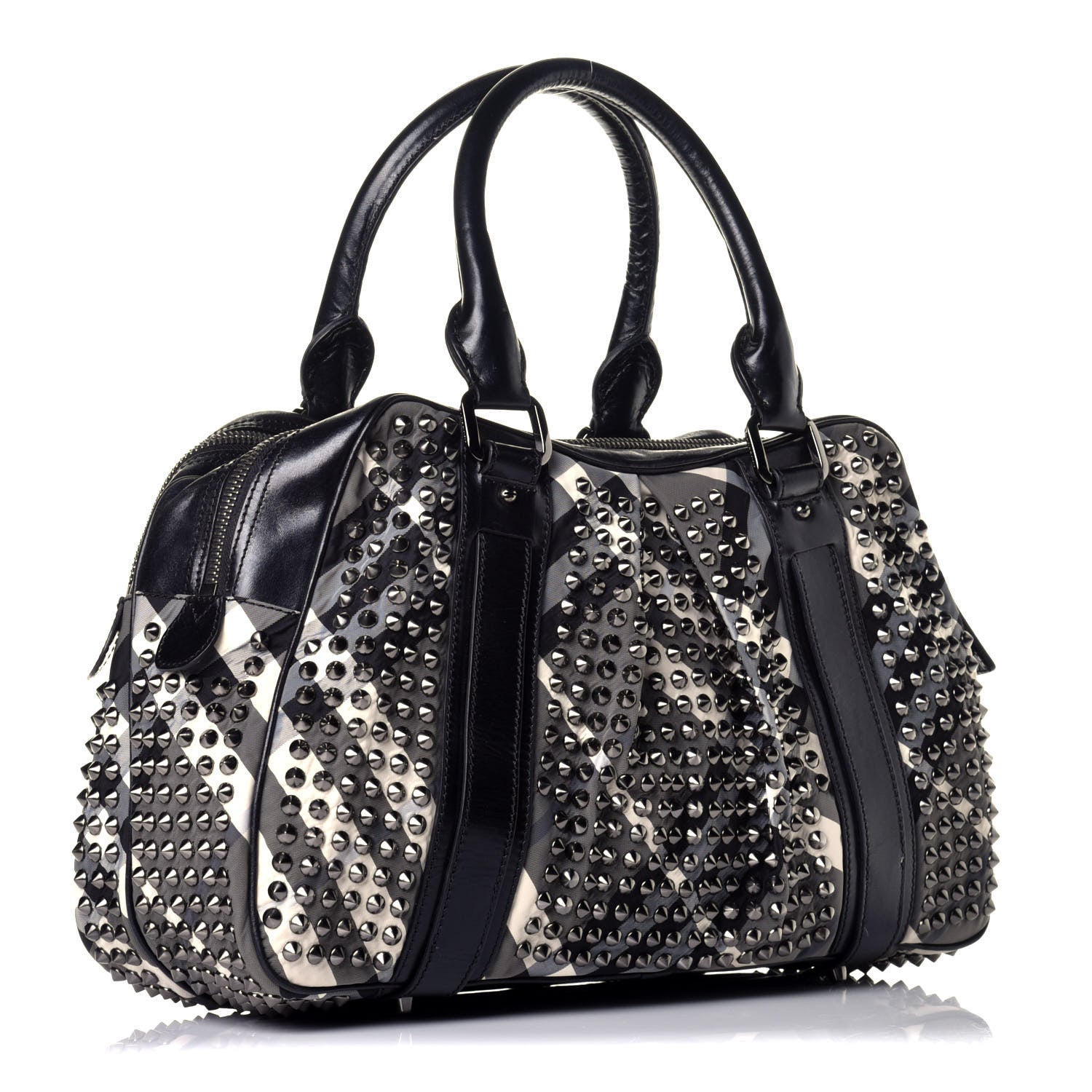 Burberry Nylon Beat Check Studded Satchel Black 3 of 8