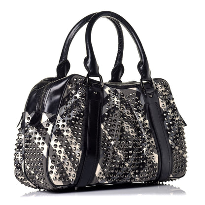 Burberry Nylon Beat Check Studded Satchel Black 3 of 8