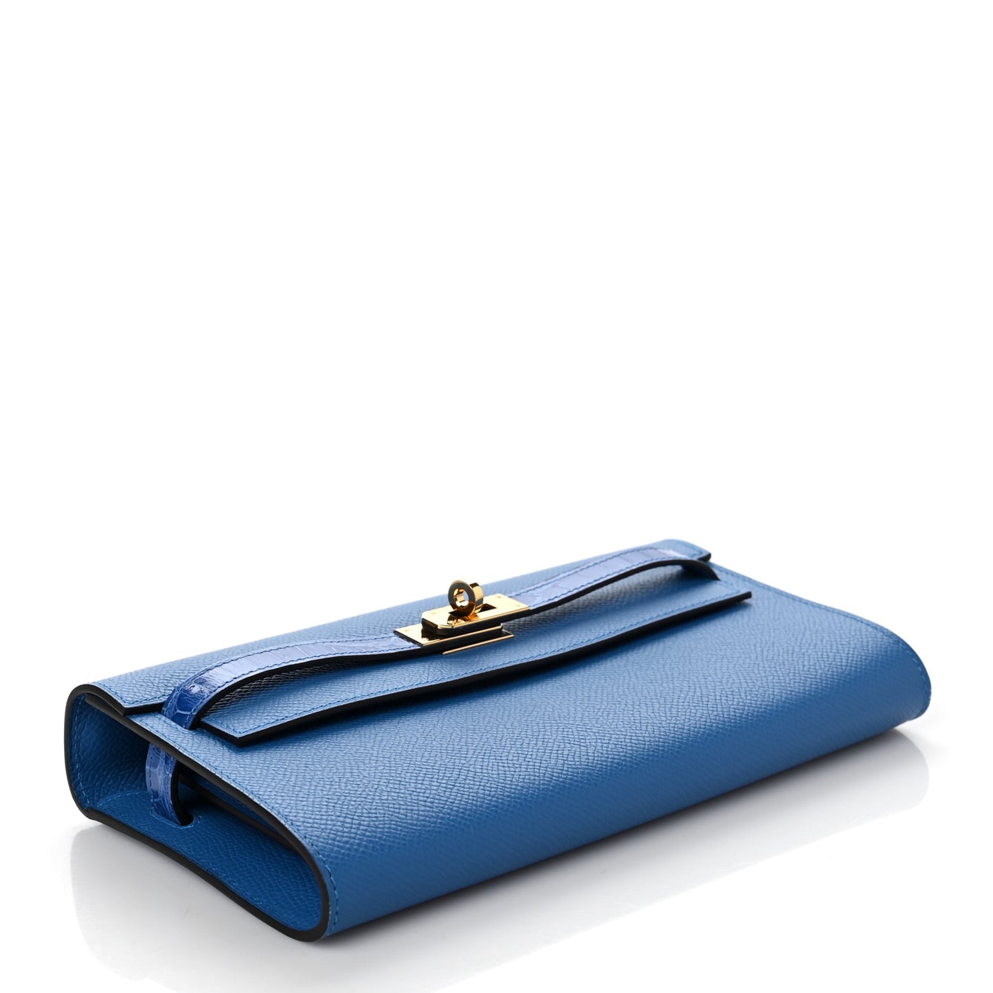 Epsom Shiny Alligator Touch Kelly Wallet To Go Mykonos Bleu Zellige