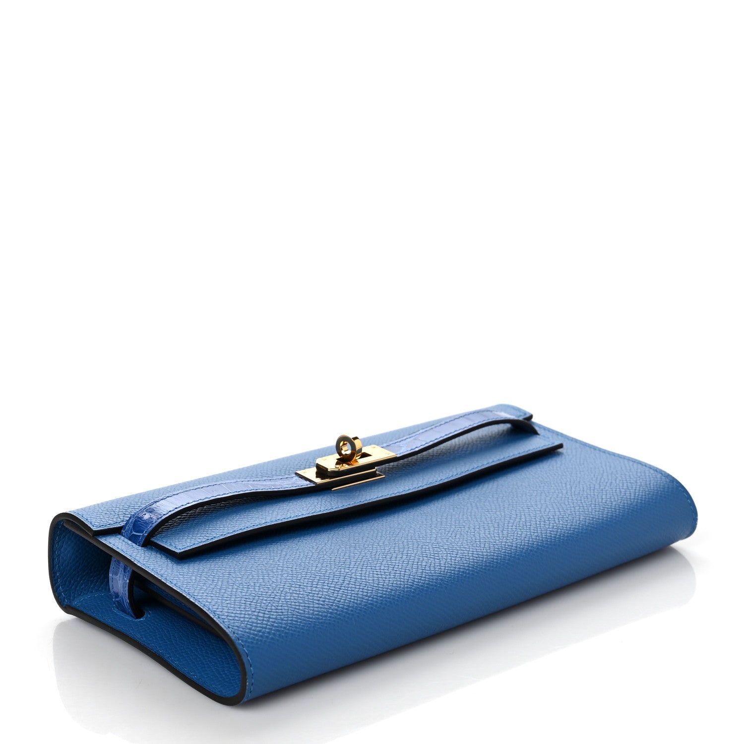 Hermes Epsom Shiny Alligator Touch Kelly Wallet To Go Mykonos Bleu Zellige 4 of 8