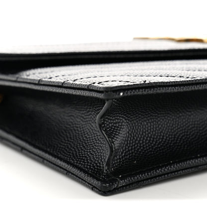 Saint Laurent Grain De Poudre Matelasse Chevron Monogram Envelope Chain Wallet Black 8 of 9