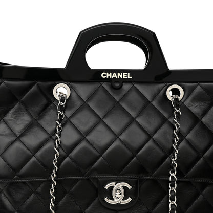 Chanel Glazed Calfskin Quilted Large CC Delivery Tote Black 8 of 12