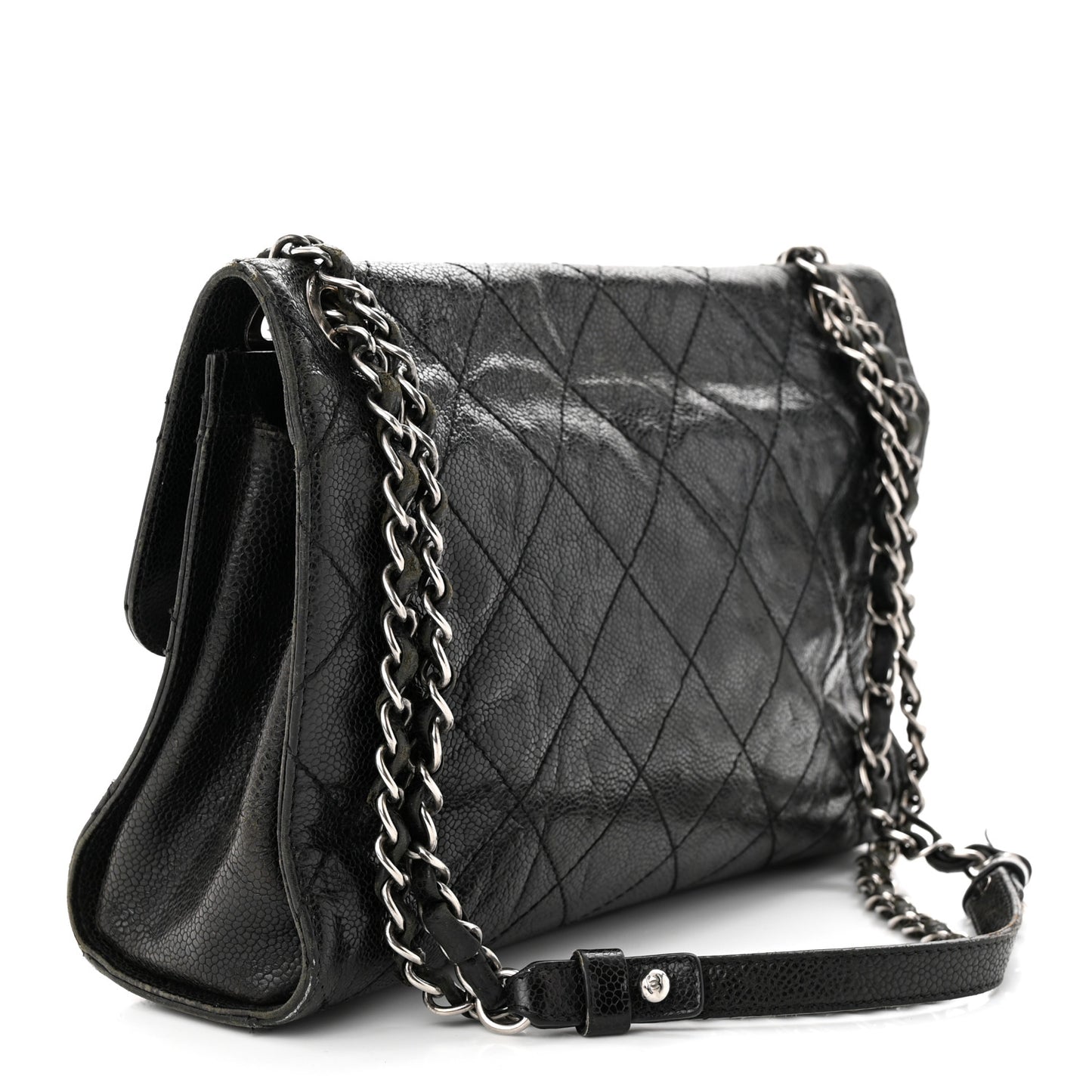 Crumpled Grained Calfskin Medium CC Crave Flap Black