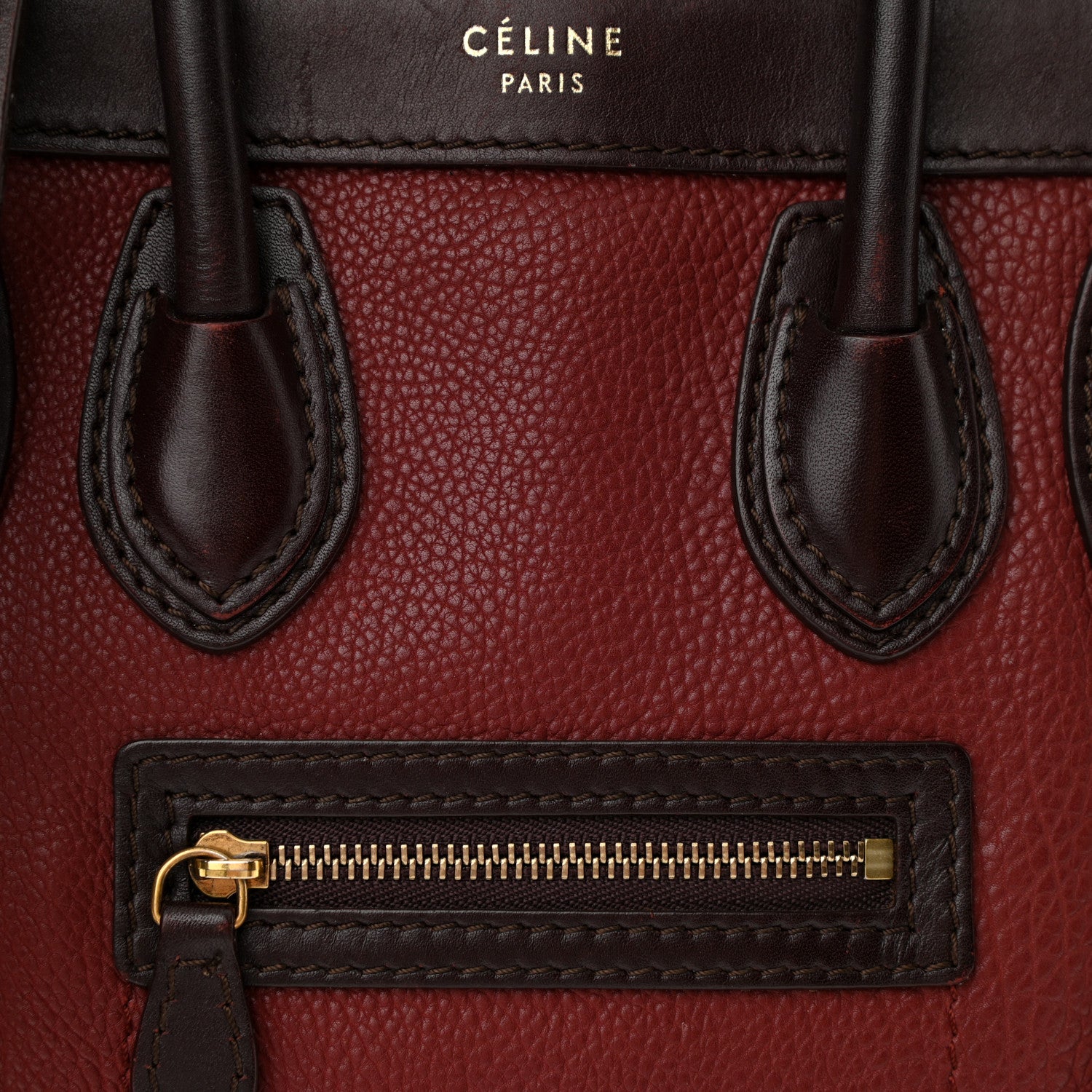Celine Calfskin Suede Nano Tri-Color Luggage Burgundy 7 of 16