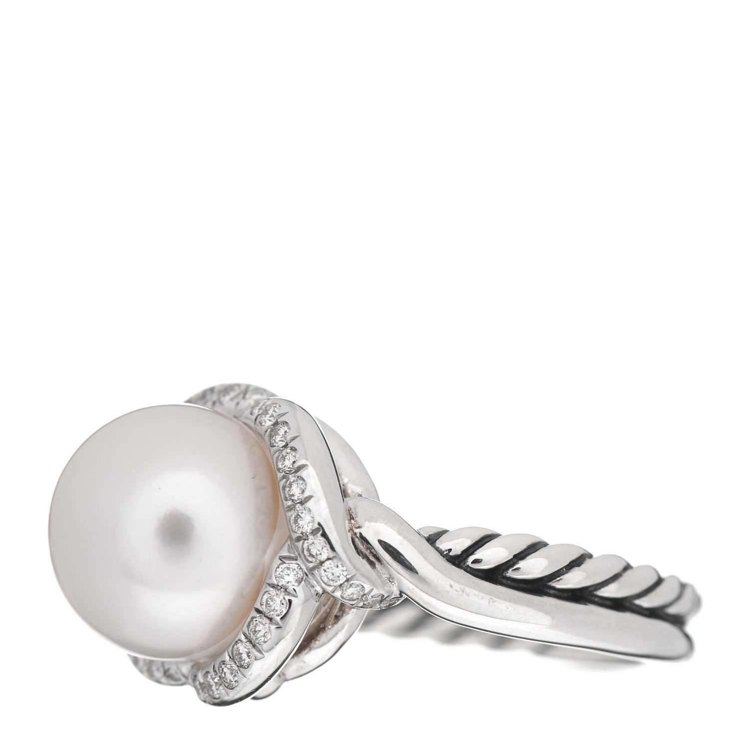 David Yurman Sterling Silver Diamond Pearl 11.5mm Ring 57 8 3 of 5