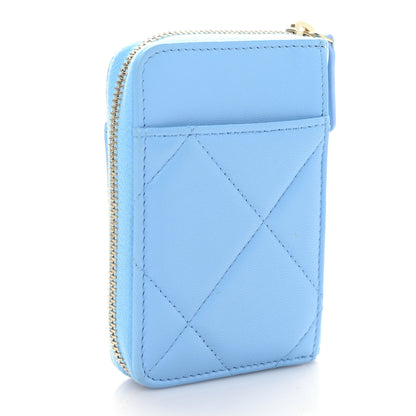 Chanel Lambskin Quilted Chanel 19 Vertical Zip Card Holder Wallet Light Blue 3 of 9
