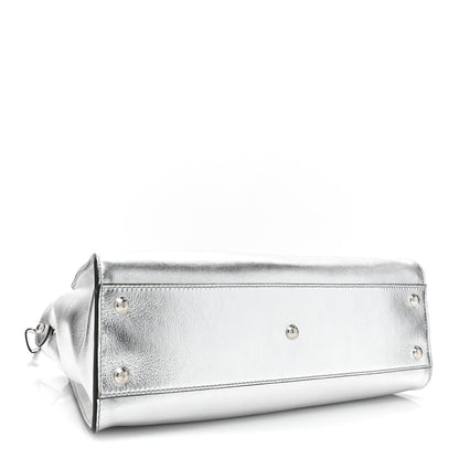 Fendi Vitello Catalan Mirror Medium Peekaboo Iconic Satchel Argento 4 of 14