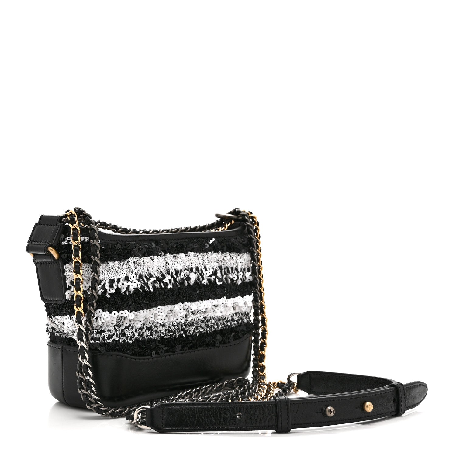 Chanel Sequin Calfskin Small Gabrielle Hobo Black White 3 of 10