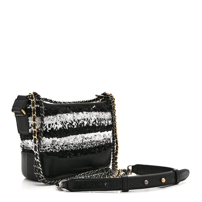 Chanel Sequin Calfskin Small Gabrielle Hobo Black White 3 of 10