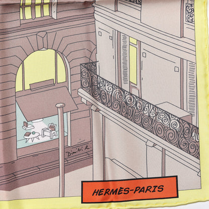 Hermes Silk Space Shopping Au Faubourg Scarf 90 Rose Taupe Jaune 3 of 9
