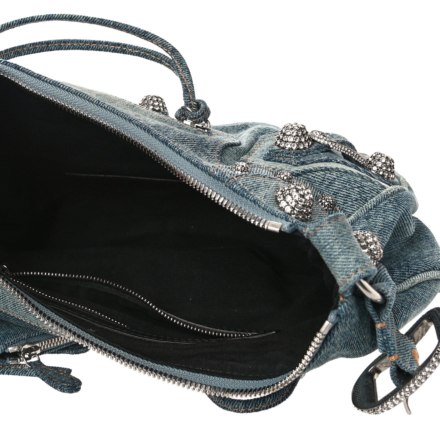 Balenciaga Washed Frayed Denim Crystal Small Le Cagole Shoulder Bag Blue 5 of 11