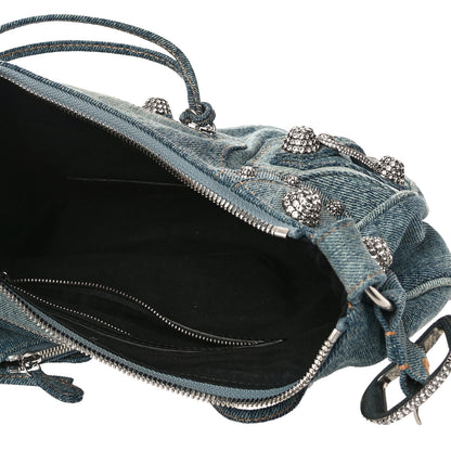 Balenciaga Washed Frayed Denim Crystal Small Le Cagole Shoulder Bag Blue 5 of 11