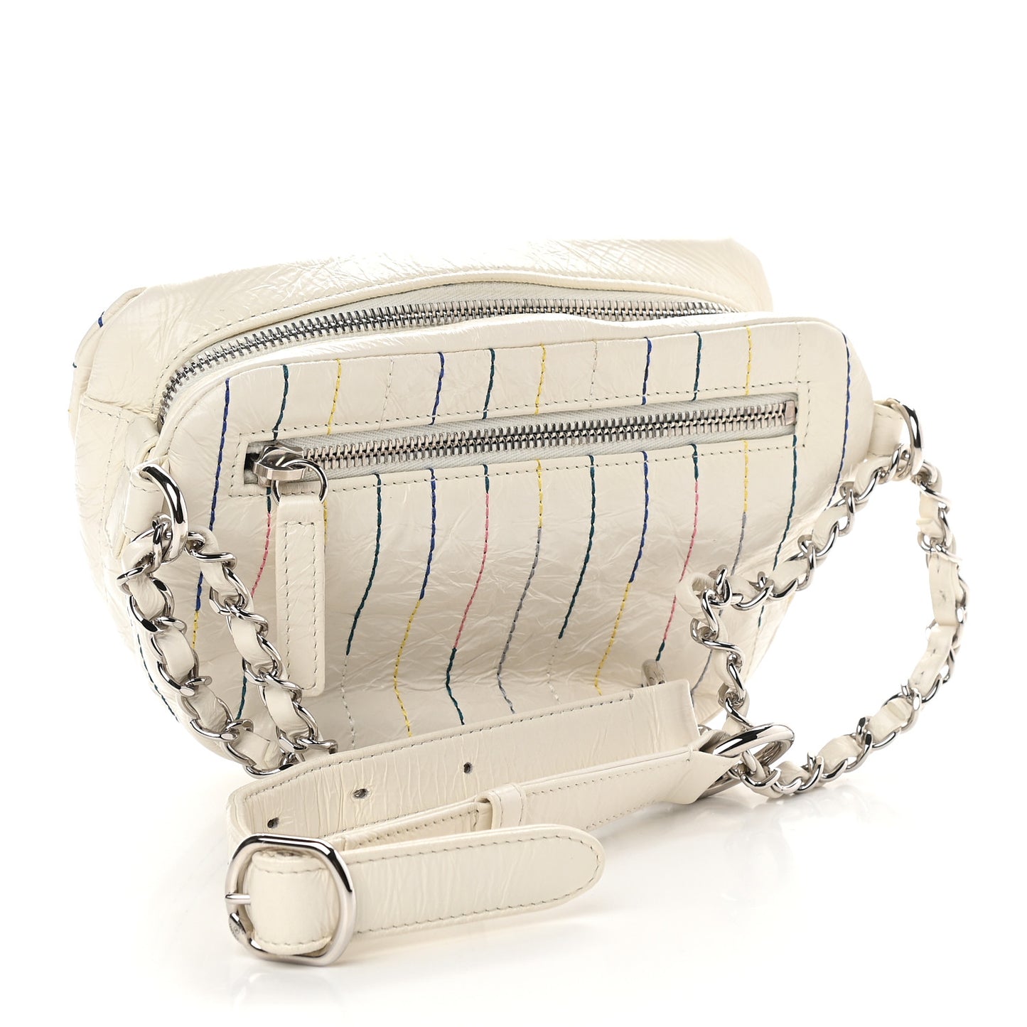 Distressed Calfskin Belt Bag White