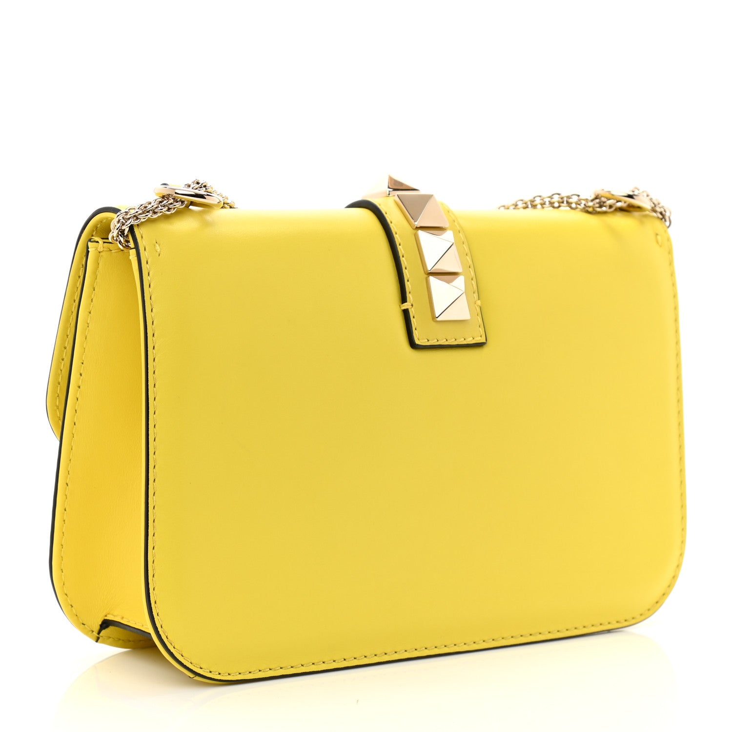 Valentino Garavani Vitello Medium Glam Lock Rockstud Flap Naples Yellow 3 of 7