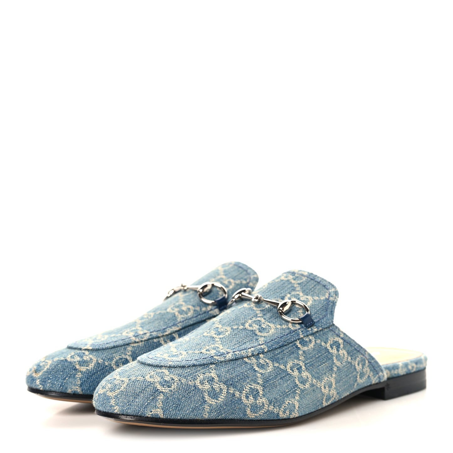 New Denim GG Malaga Kid Womens Princetown Slippers 38 Light Blue Royale