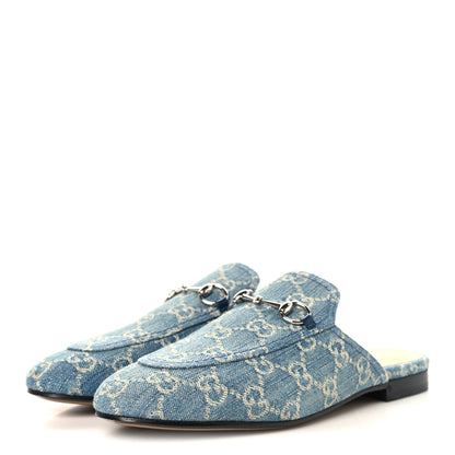 Gucci New Denim GG Malaga Kid Womens Princetown Slippers 38 Light Blue Royale 4 of 9