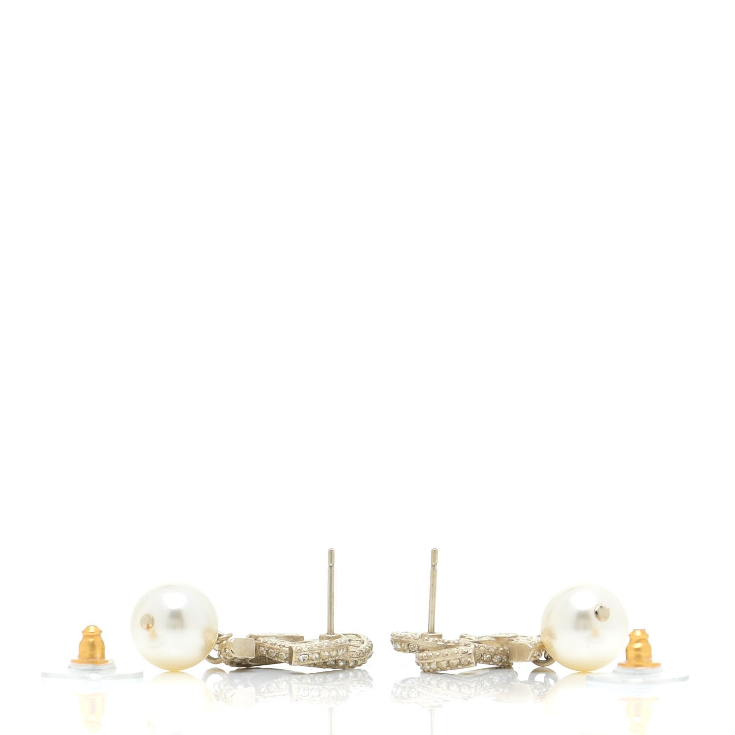 Chanel Crystal Pearl CC Drop Earrings Gold 3 of 5