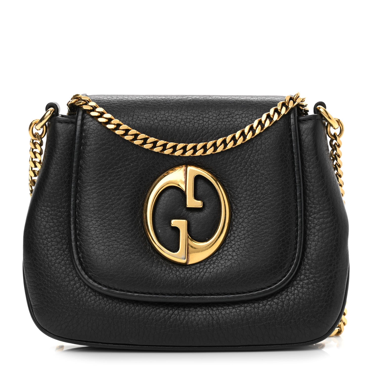 Gucci Pebbled Calfskin Small 1973 Chain Shoulder Bag Black 1 of 10