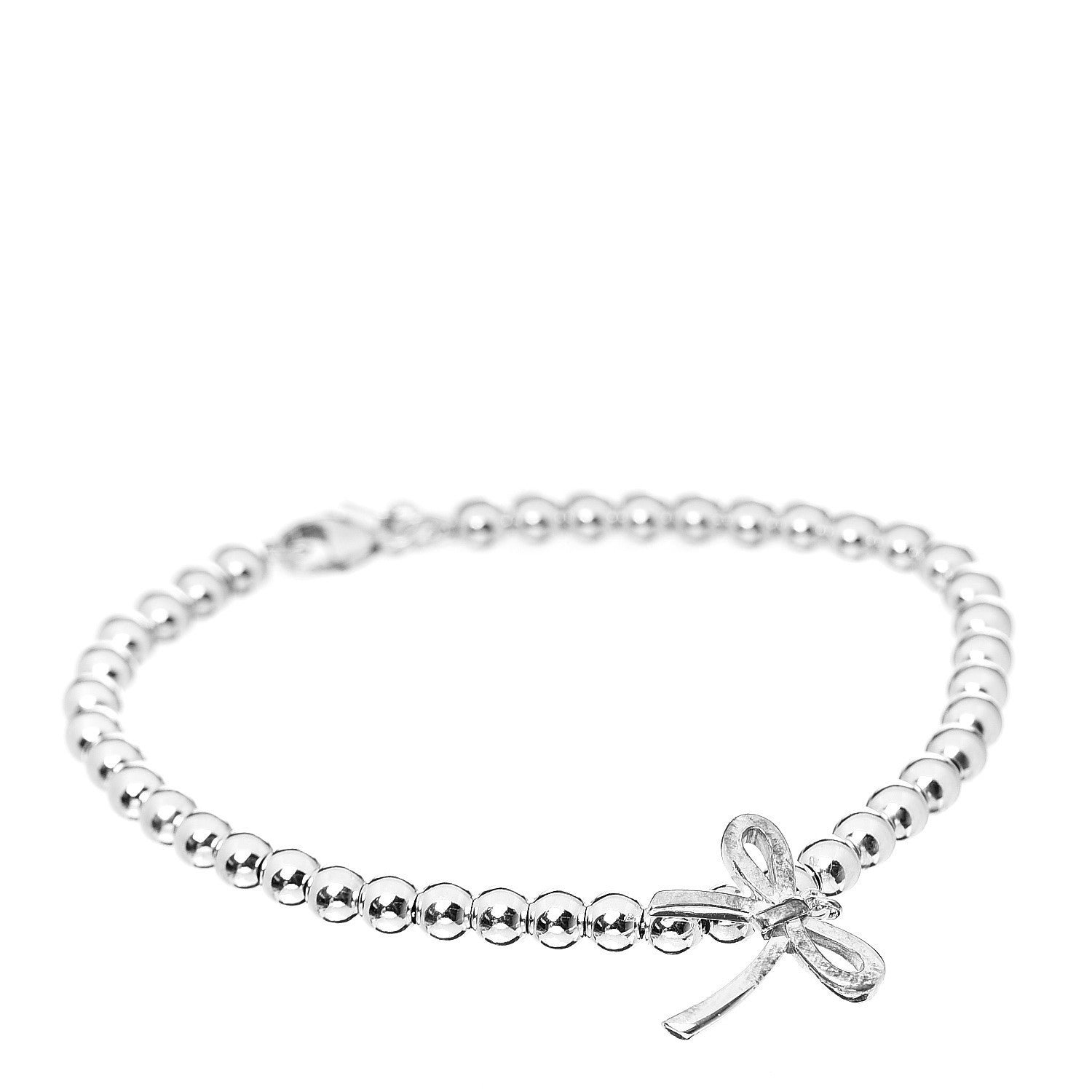 Tiffany Sterling Silver 4mm Bow Bead Bracelet 1 of 3