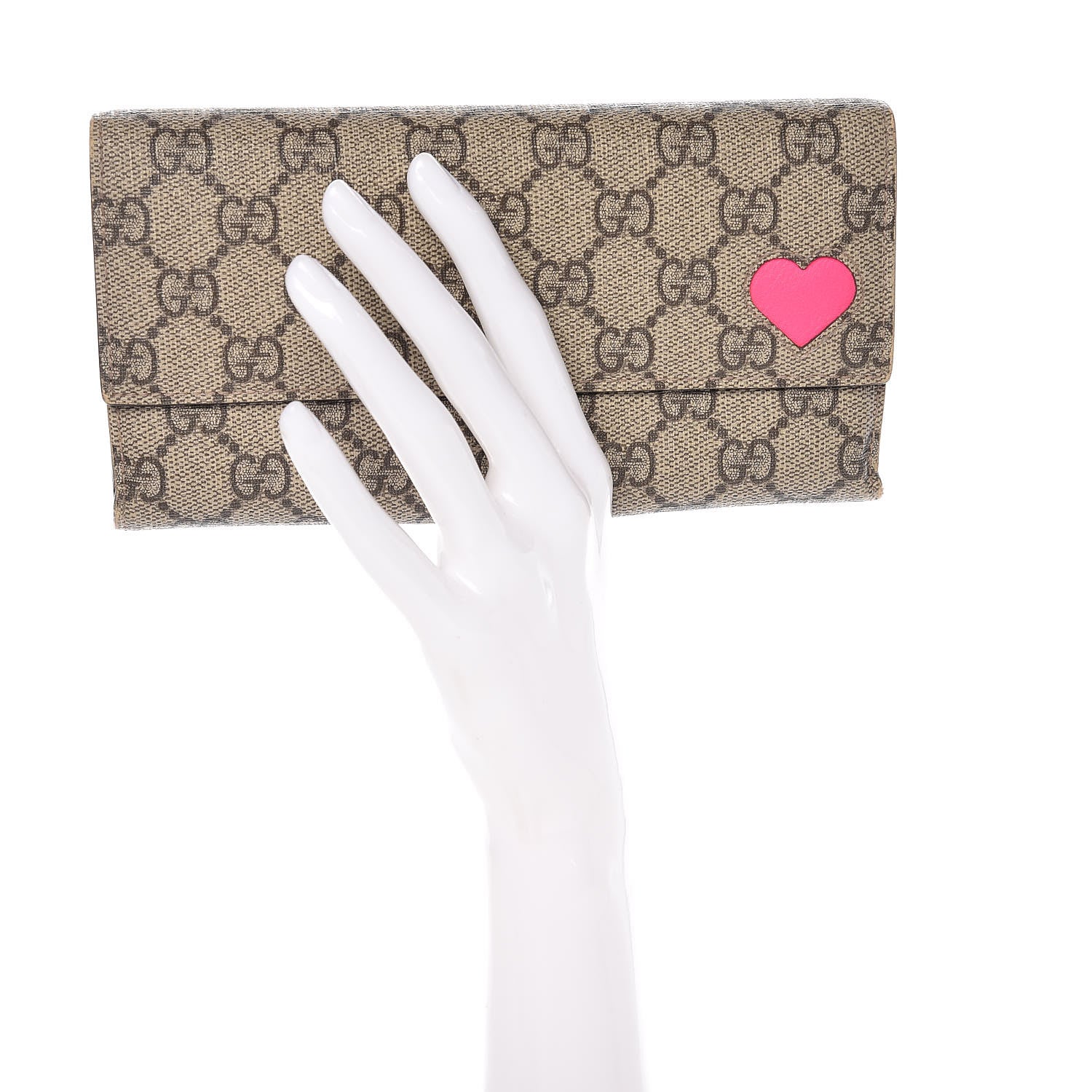 Gucci GG Supreme Monogram Continental Heart Wallet Fluorescent Fuchsia 2 of 12