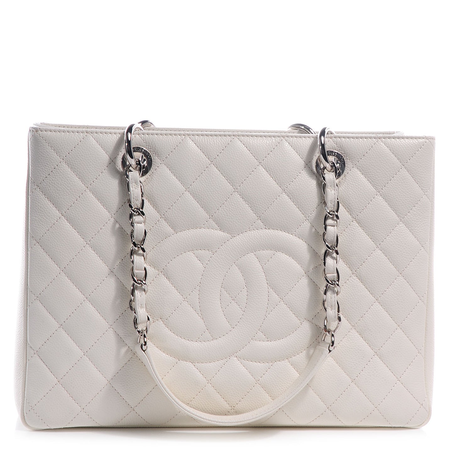 Caviar Quilted Grand Shopping Tote GST White