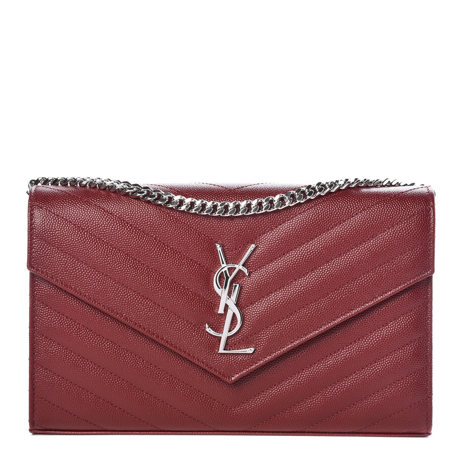 Saint Laurent Grain De Poudre Matelasse Chevron Monogram Chain Wallet Palissandre 1 of 8