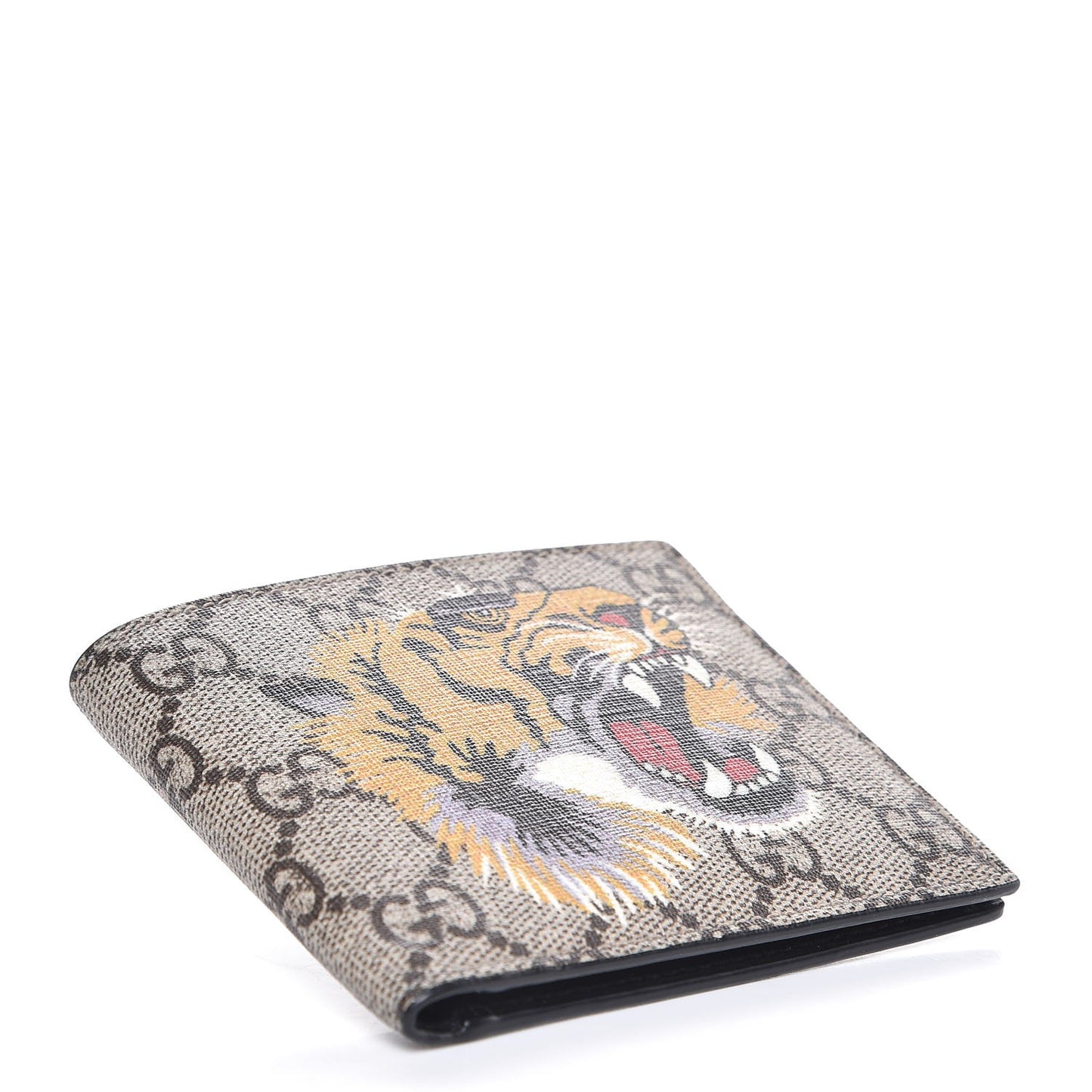 GG Supreme Monogram Selleria Calfskin Tiger Nice Bi-Fold Wallet Beige Ebony Multicolor Black