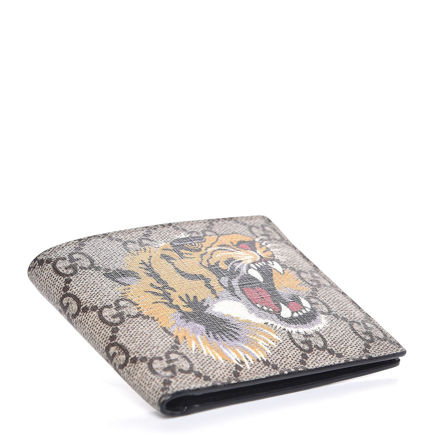 Gucci GG Supreme Monogram Selleria Calfskin Tiger Nice Bi-Fold Wallet Beige Ebony Multicolor Black 4 of 8