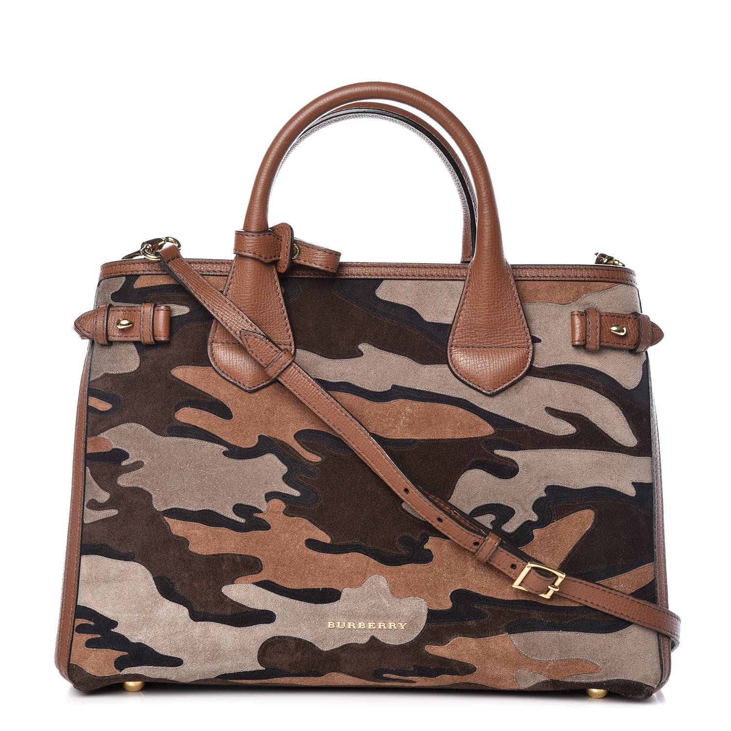 Burberry Suede House Check Camoflauge Medium Banner Tote Tan 1 of 11