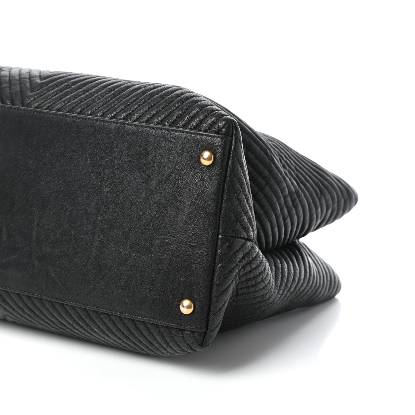 Wrinkled Lambskin Chevron Quilted Surpique Tote Black