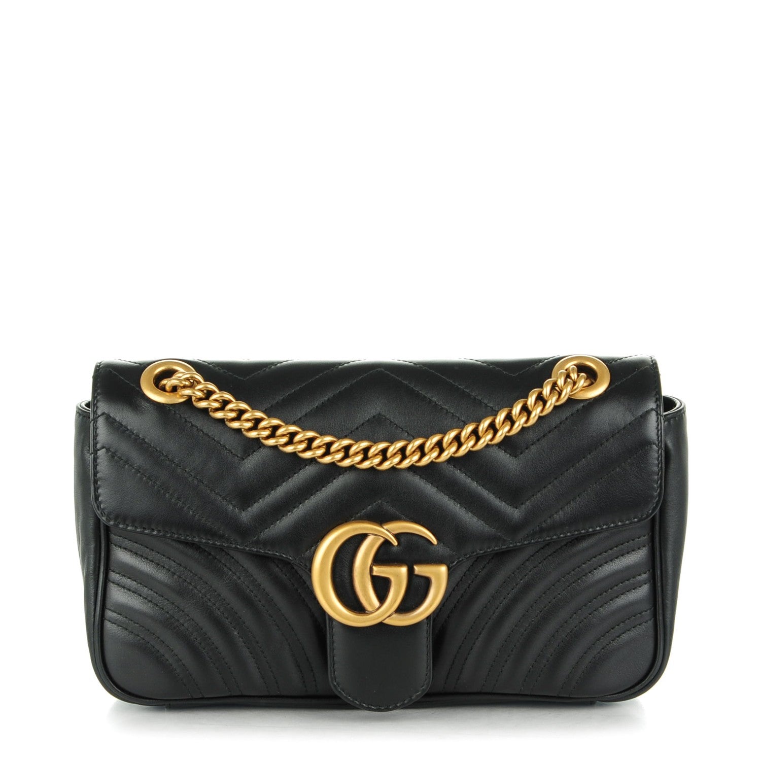 Gucci Calfskin Matelasse Small GG Marmont Shoulder Bag Black 1 of 7
